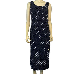 Vtg 90s Jumper Dress Sz 9/10 Fits S Slim Fit Side Buttons Polka Dot Rockabilly